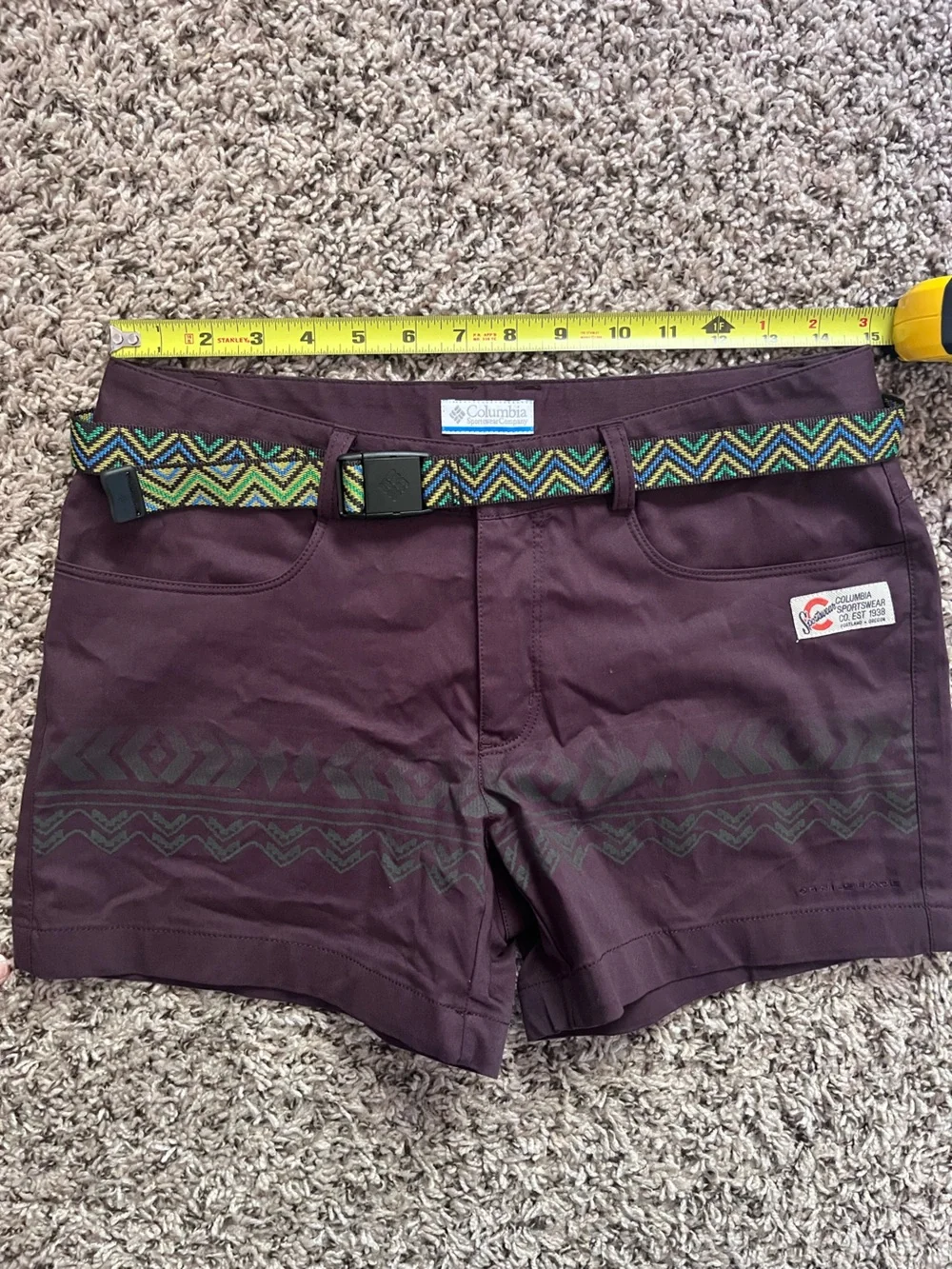 Columbia‎ Vintage Aztec Hiking Shorts Purple Omni-Shade Belted Womens 28